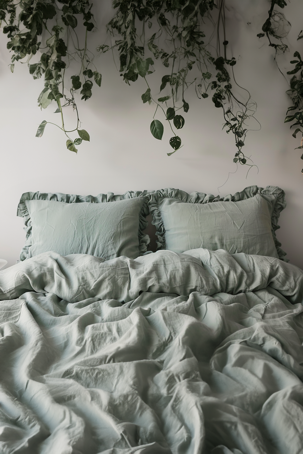 Gray sage ruffled pillowcase