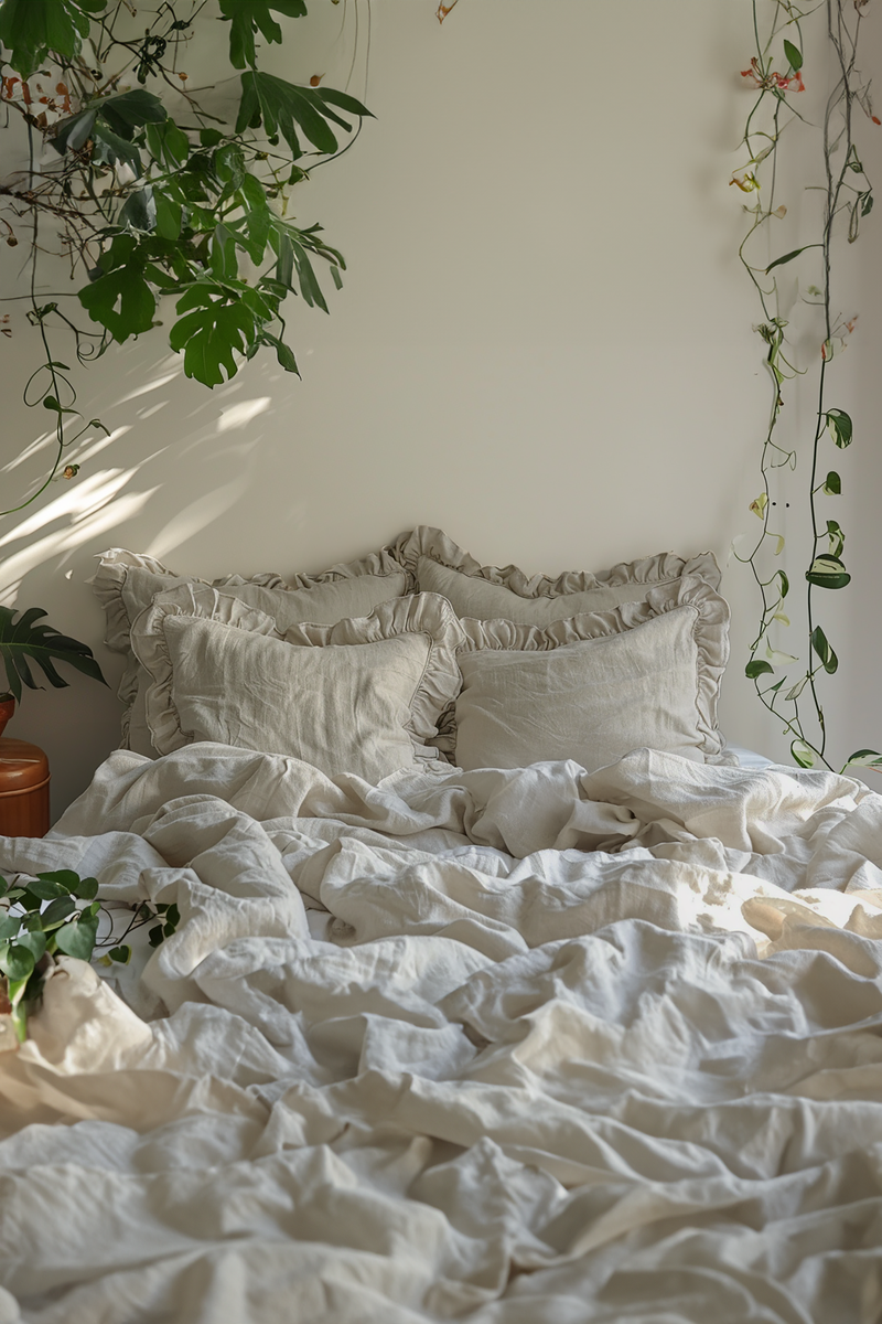 Undyed ruffled pillowcase