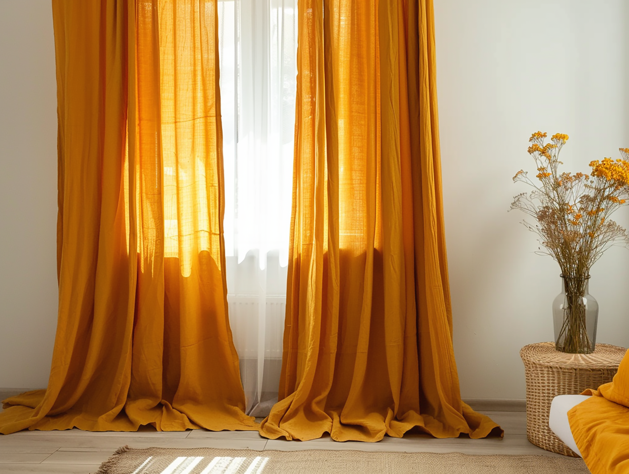 Turmeric linen curtains
