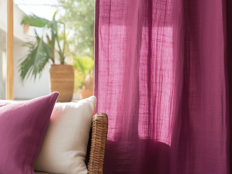 Raspberry linen curtains – True Things