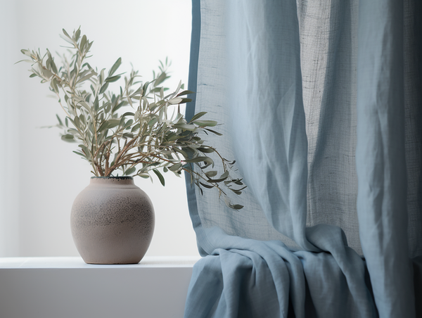 Dusty blue linen curtains
