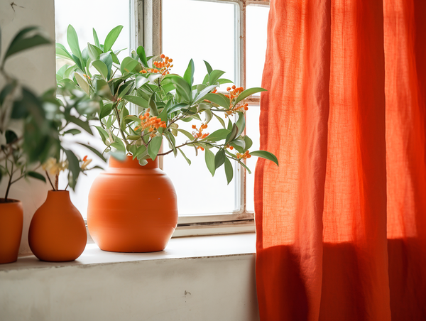 Bright orange linen curtains