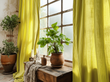 Chartreuse yellow linen curtains