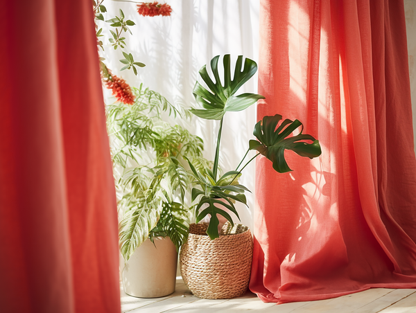 Coral linen curtains