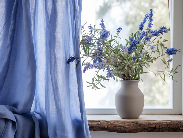 Cornflower blue linen curtains