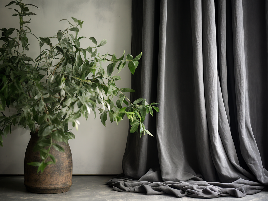 Dark gray melange linen curtains
