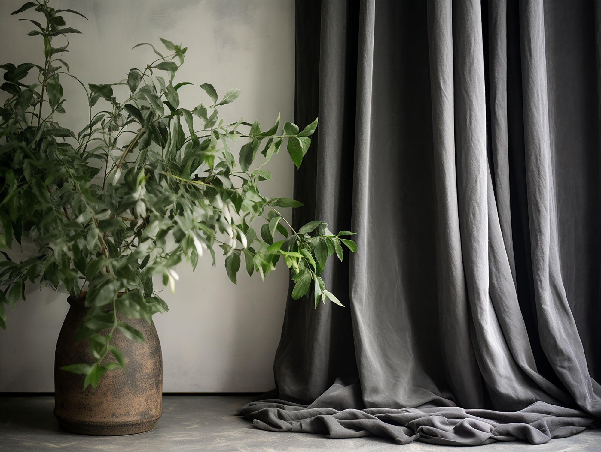 Dark gray melange linen curtains
