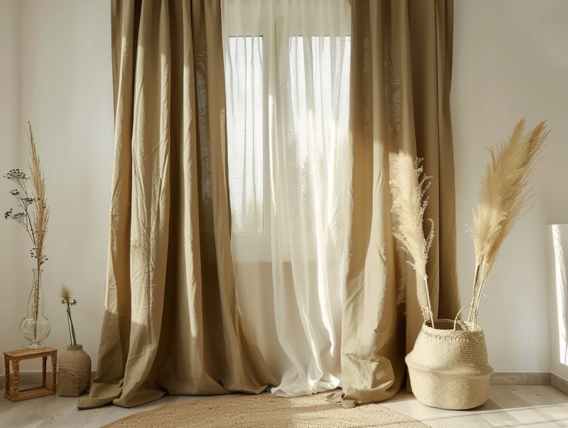 Taupe curtains