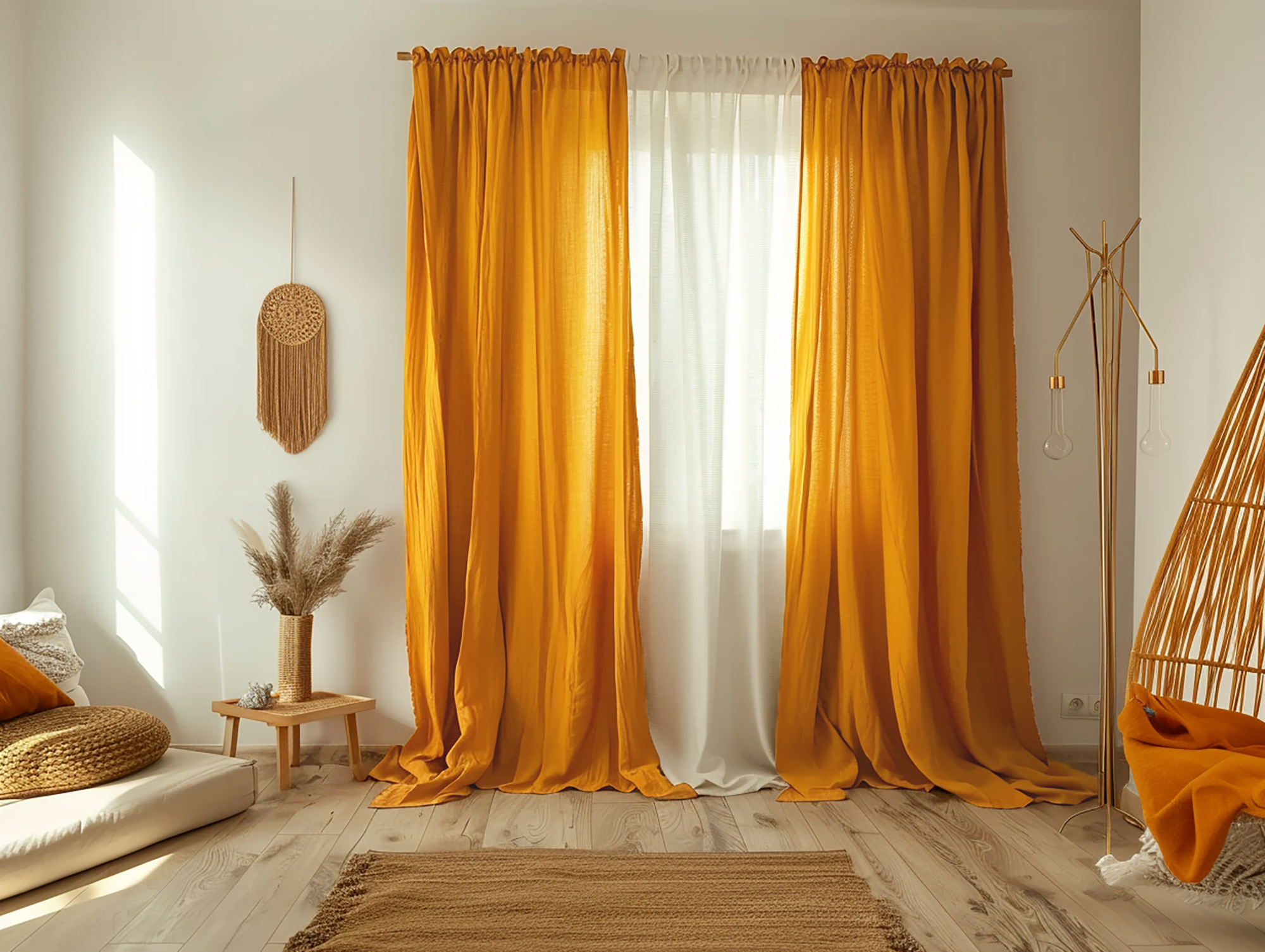Turmeric linen curtains