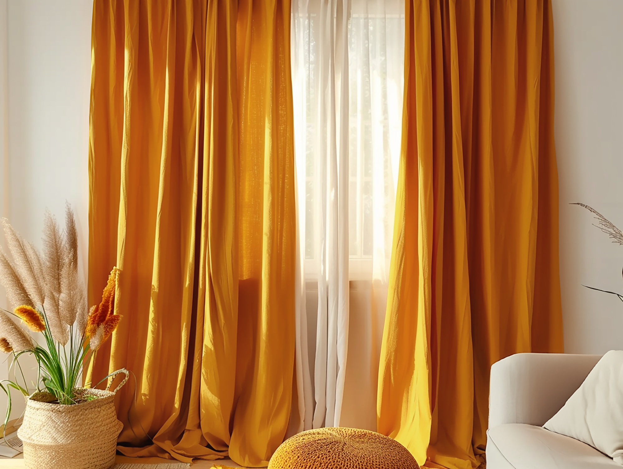 Turmeric linen curtains