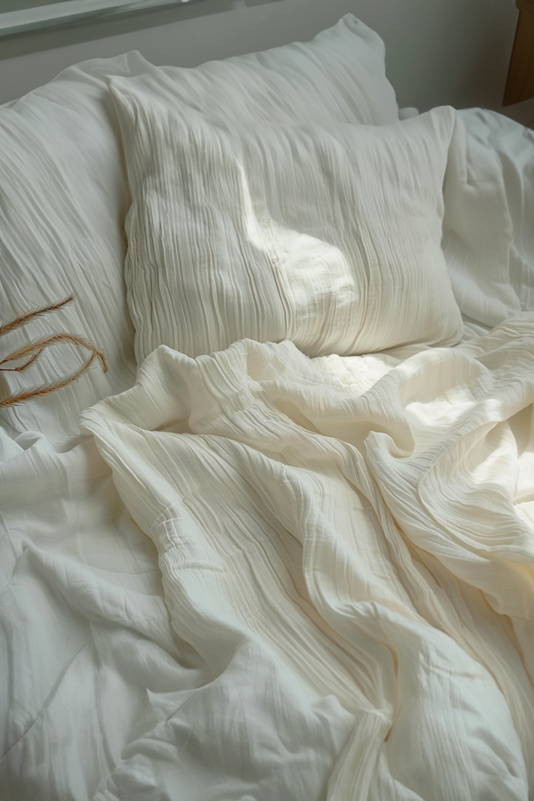 Milk white crinkle linen viscose blend pillowcase