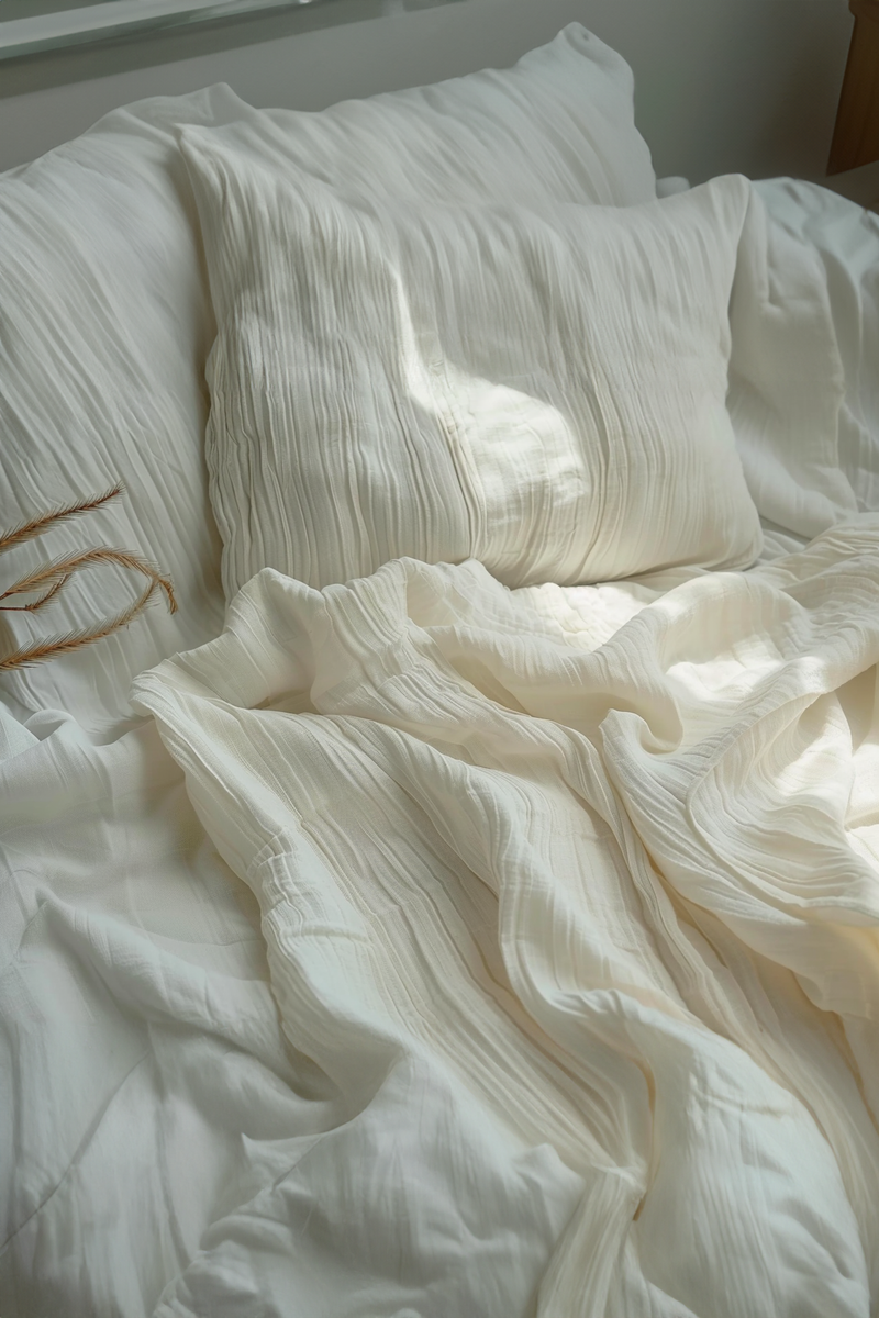 Taie d'oreiller en mélange de lin et de viscose froissé blanc lait