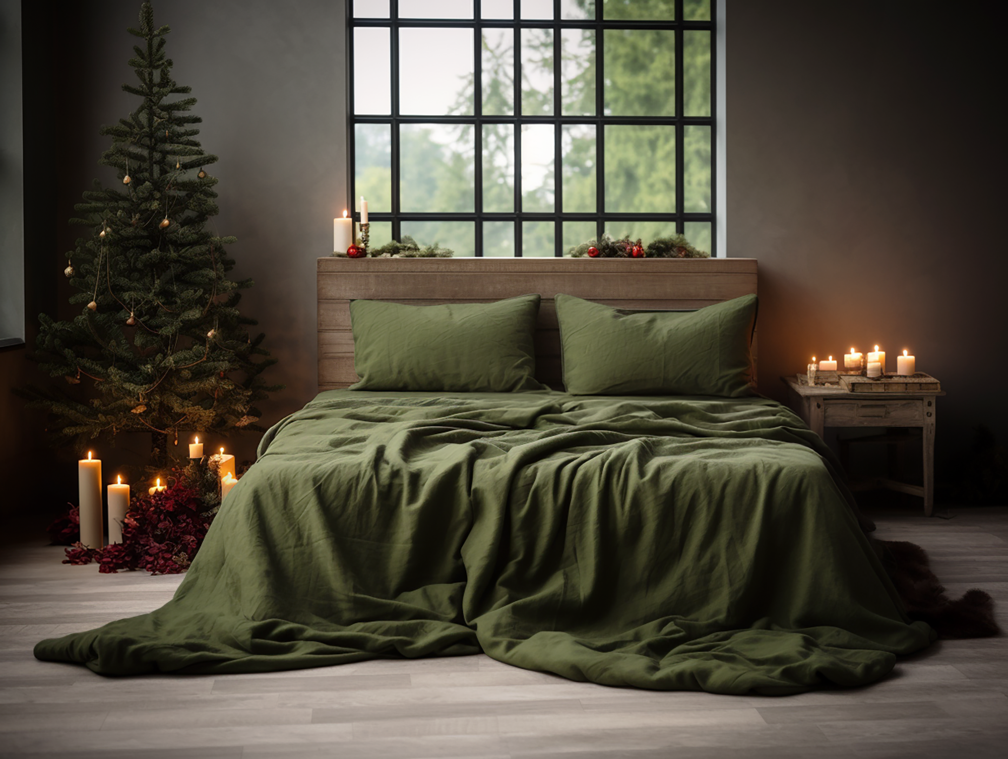 Christmas Dark olive coverlet