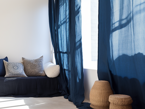 Ocean blue linen curtains