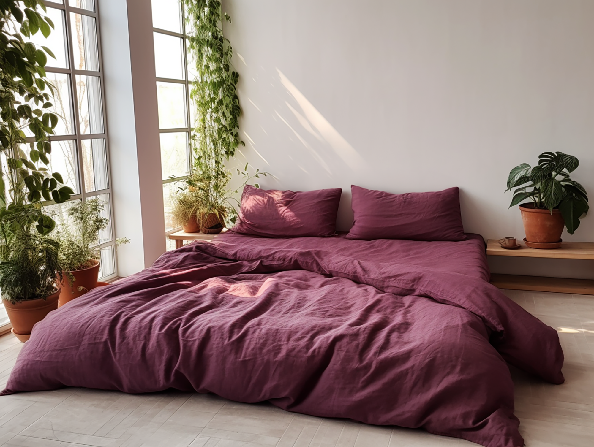 Burgundy linen duvet cover