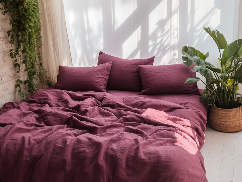 Burgundy linen pillowcase
