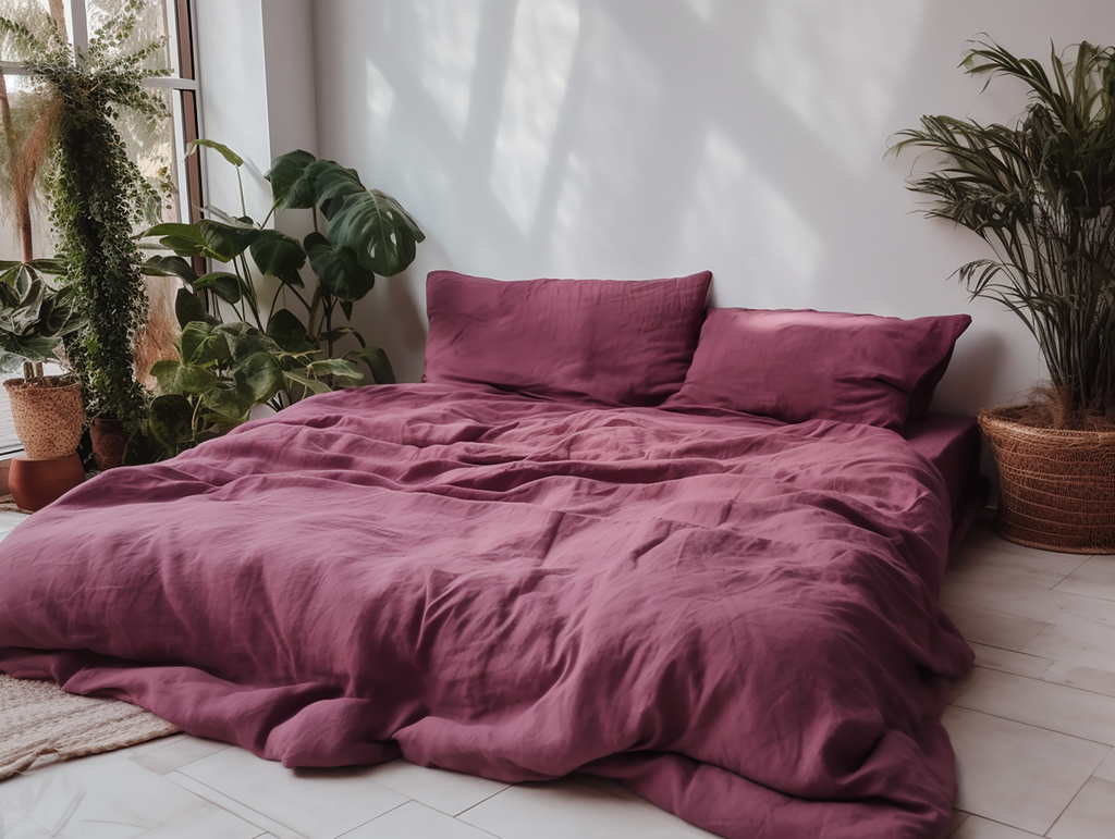 Burgundy linen duvet cover