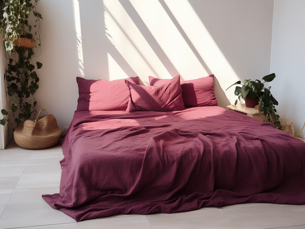 Burgundy linen pillowcase