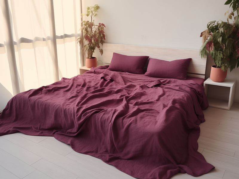 Burgundy linen sheet set