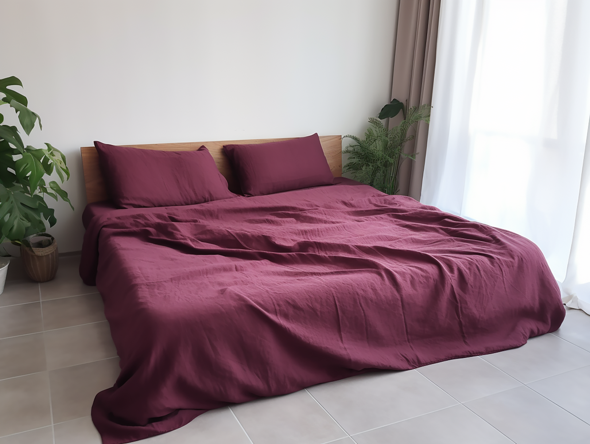 Burgundy linen fitted sheet