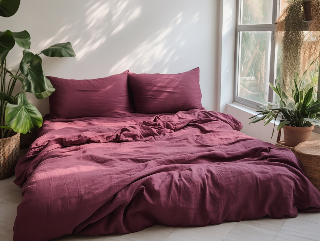 Burgundy linen duvet cover