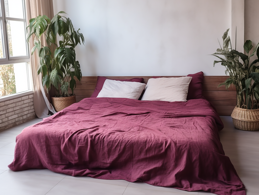 Burgundy linen sheet set