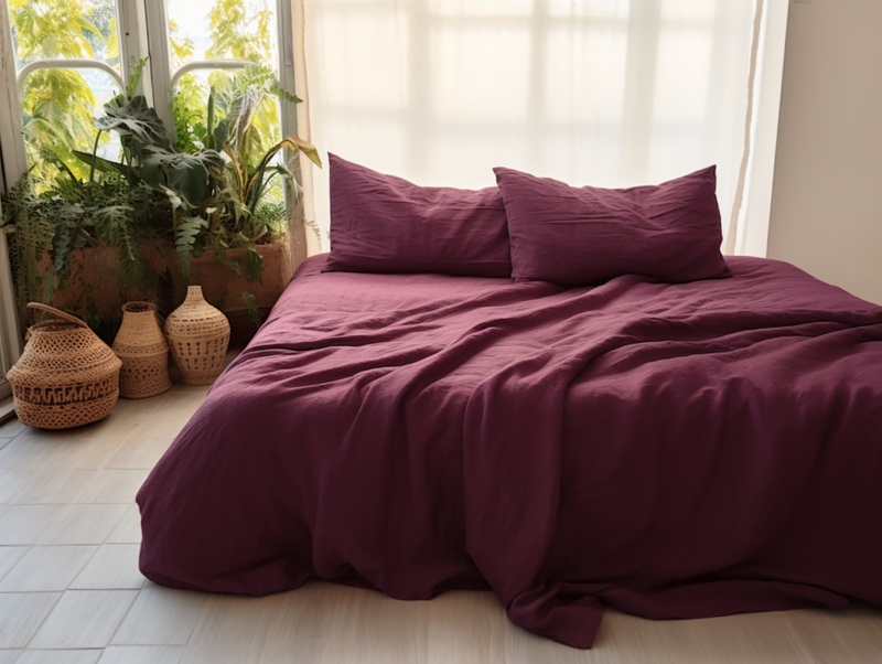 Burgundy linen flat sheet
