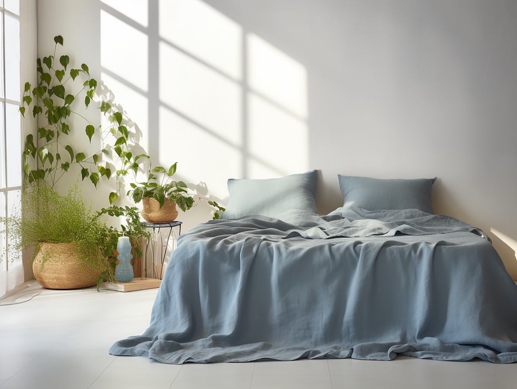 Parure de draps bleu poussiéreux