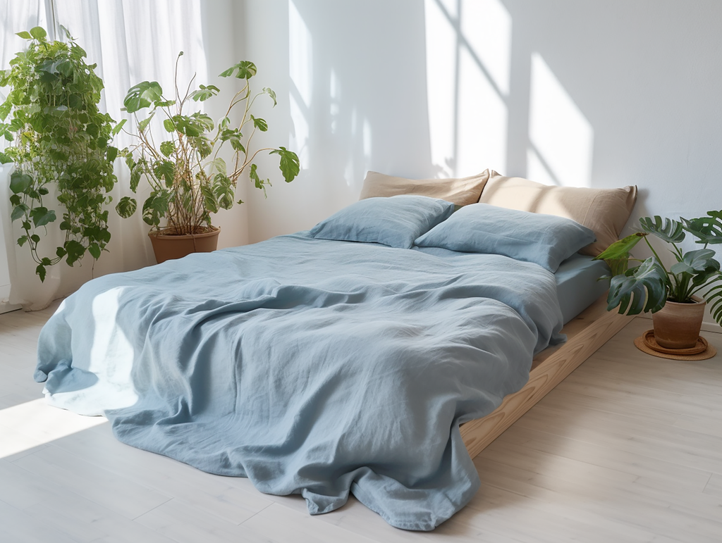 Parure de draps bleu poussiéreux