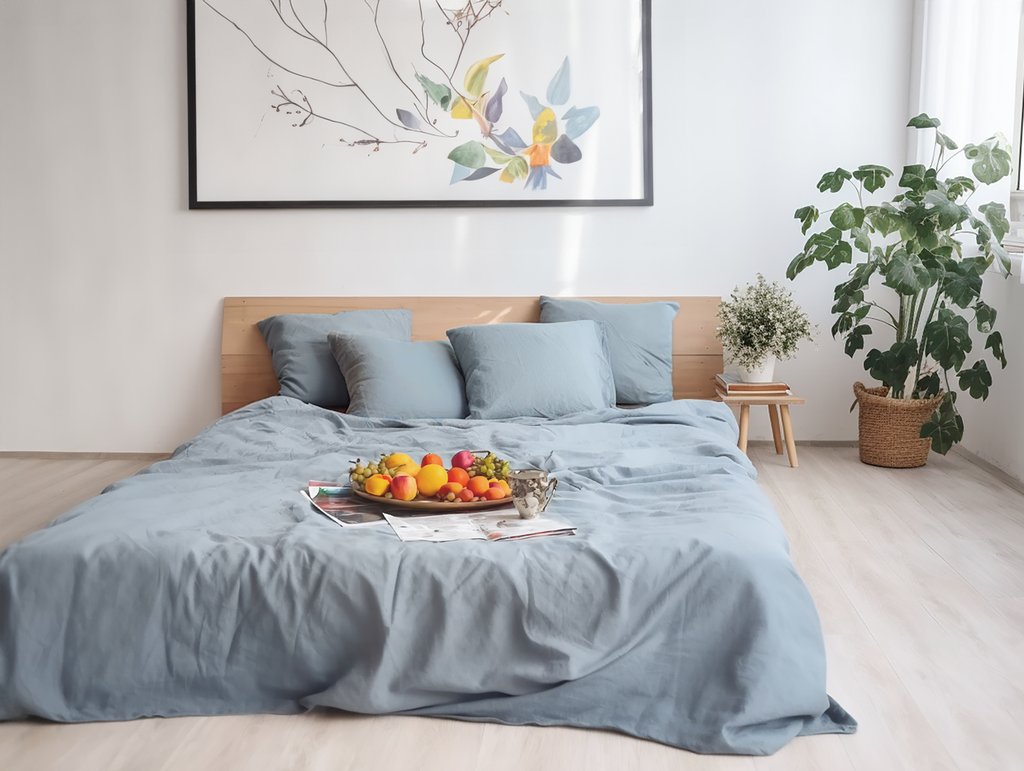 Parure de draps bleu poussiéreux