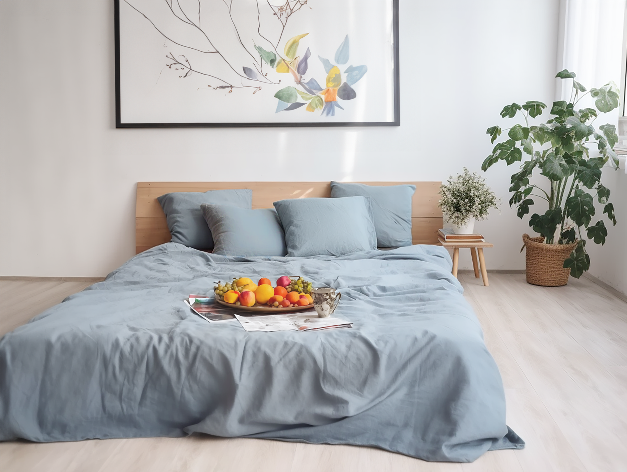 Parure de draps bleu poussiéreux