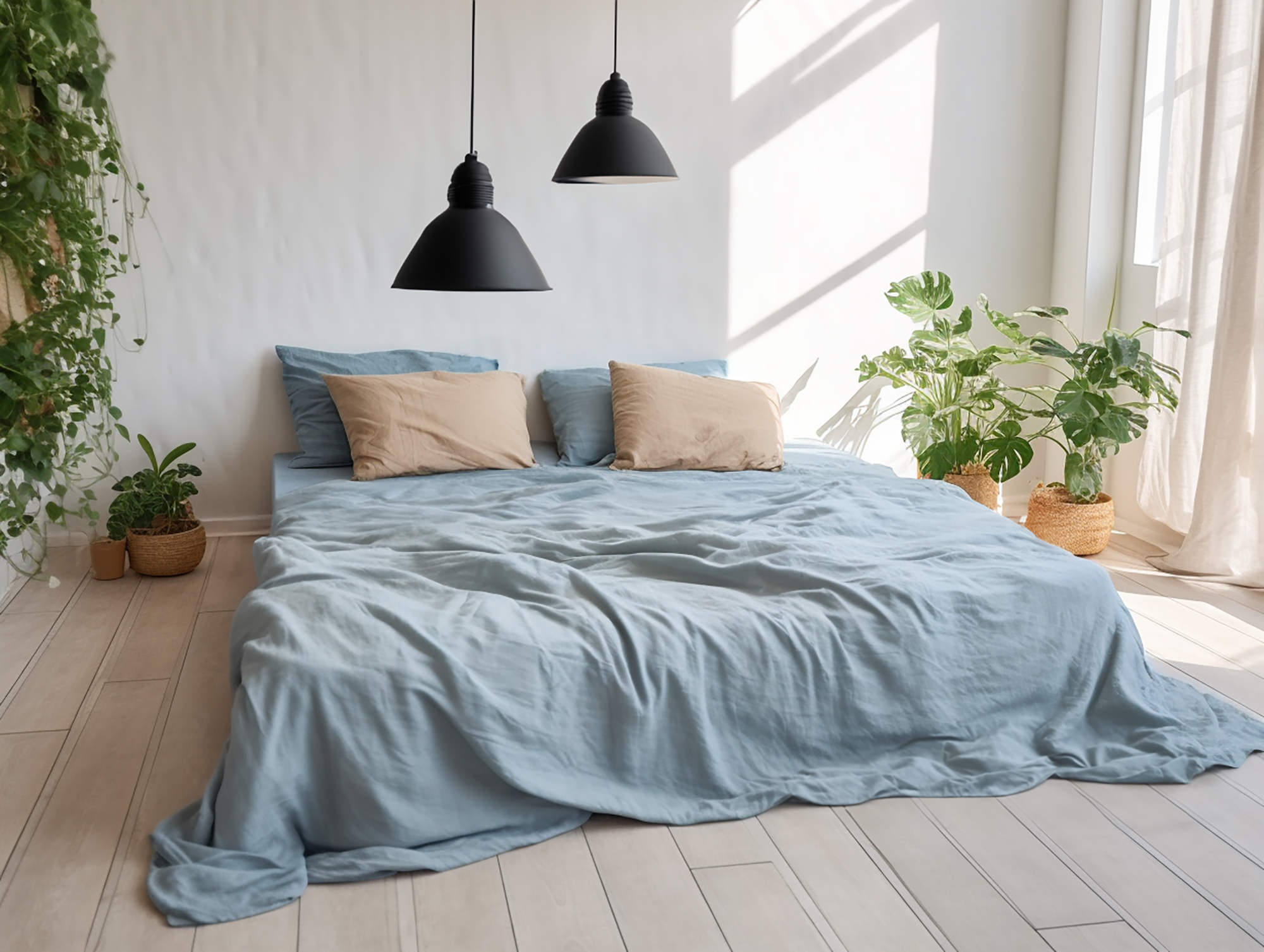 Parure de draps bleu poussiéreux
