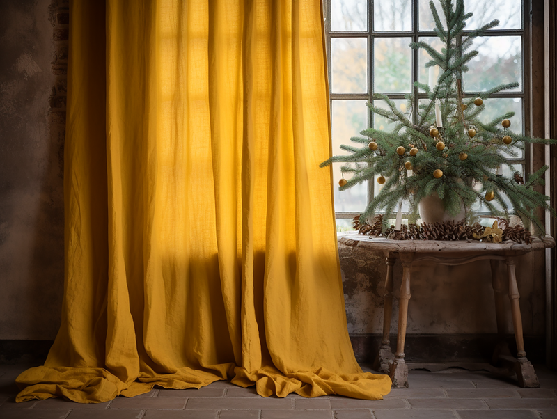 Turmeric linen curtains