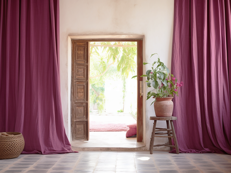 Raspberry linen curtains – True Things