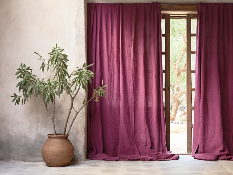 Rideaux en lin framboise