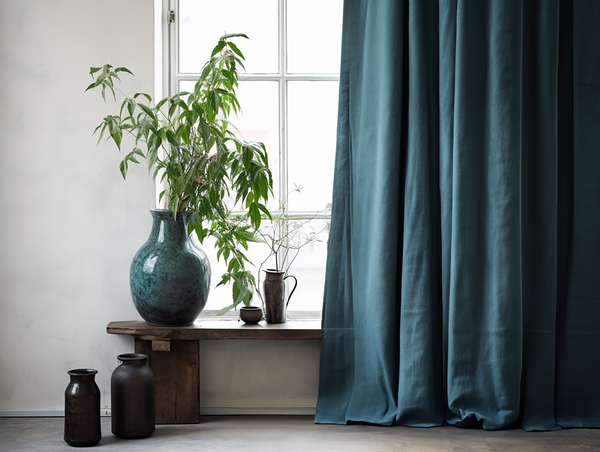 Charcoal teal linen curtains