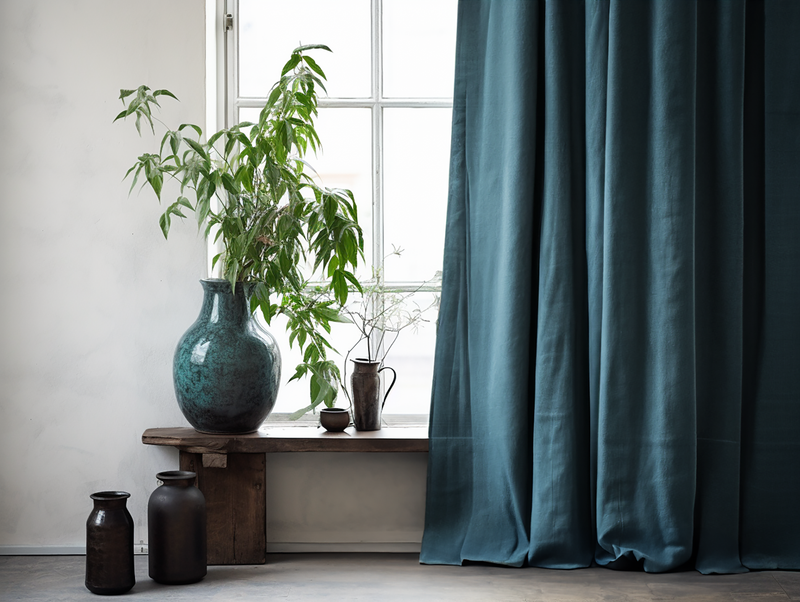 Charcoal teal linen curtains