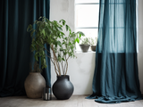 Charcoal teal linen curtains