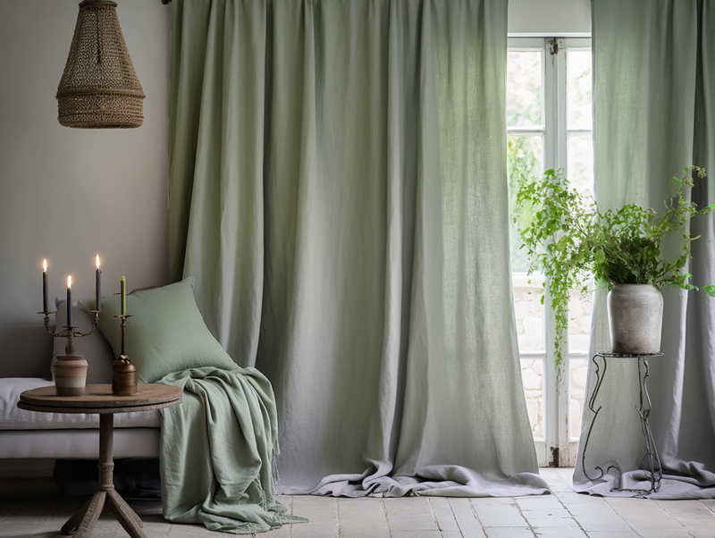 Gray sage linen curtains