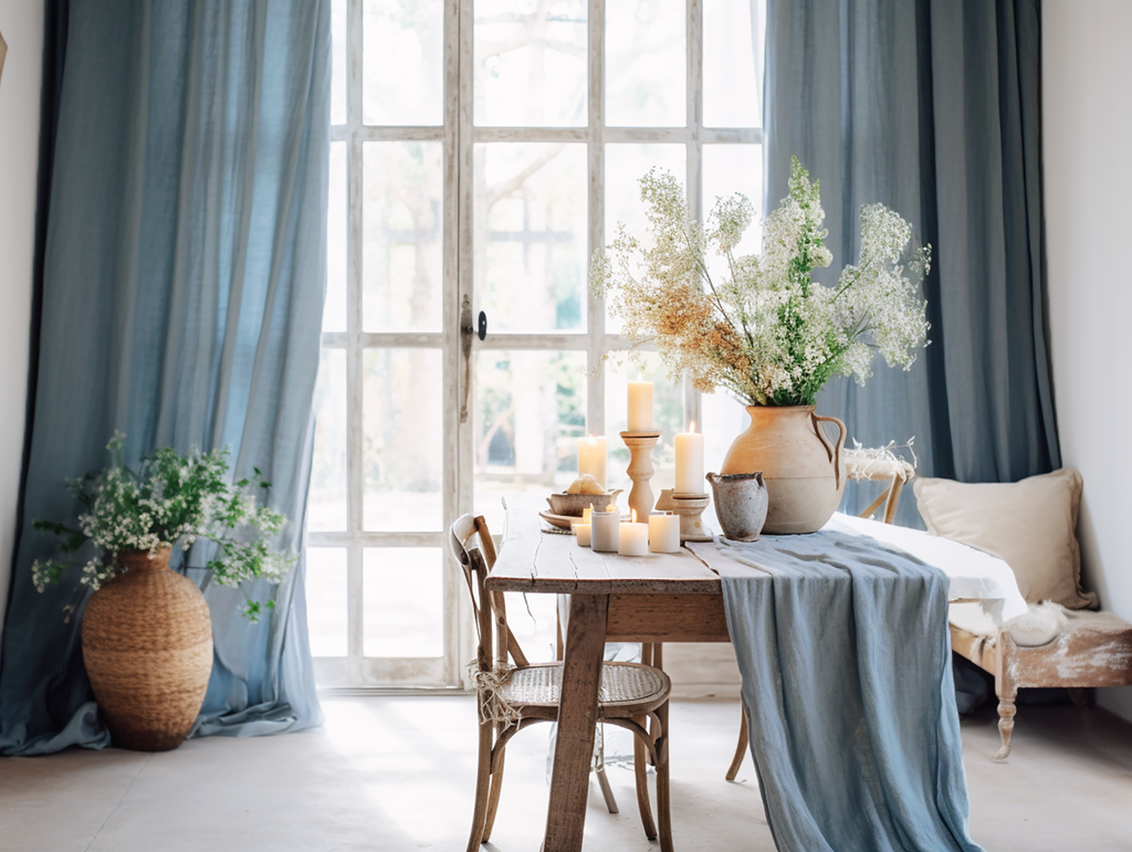 Dusty blue linen curtains