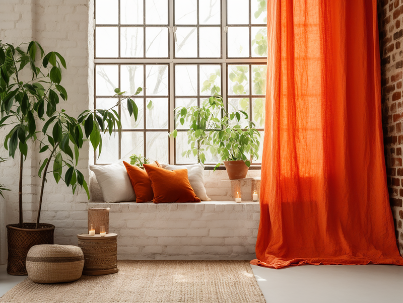 Bright Orange Linen Curtains opc-1722660592631
