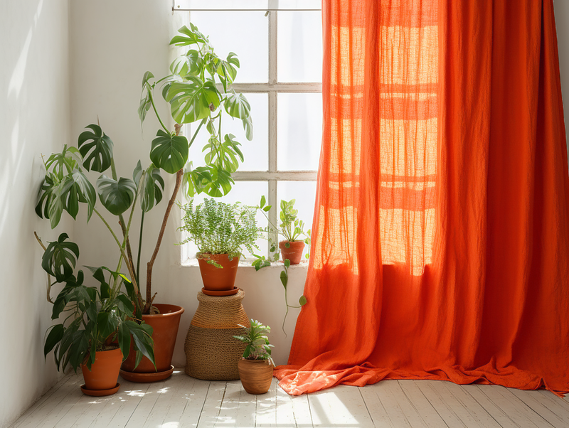 Bright orange linen curtains