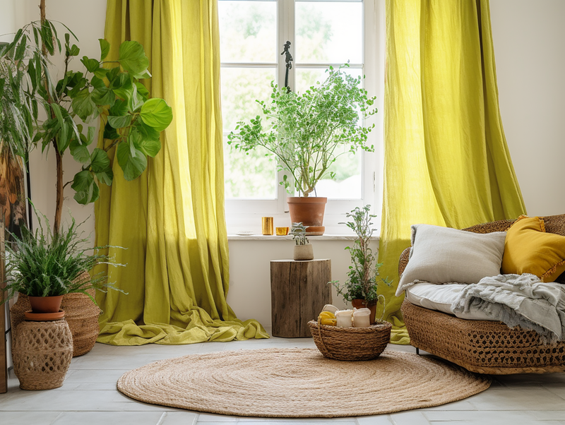 Chartreuse yellow linen curtains