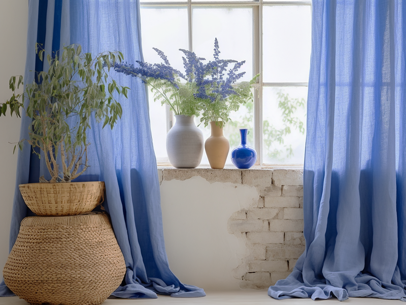 Cornflower blue linen curtains