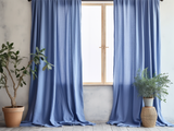 Cornflower blue linen curtains