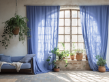 Cornflower blue linen curtains