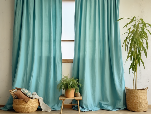 Cyan linen curtains