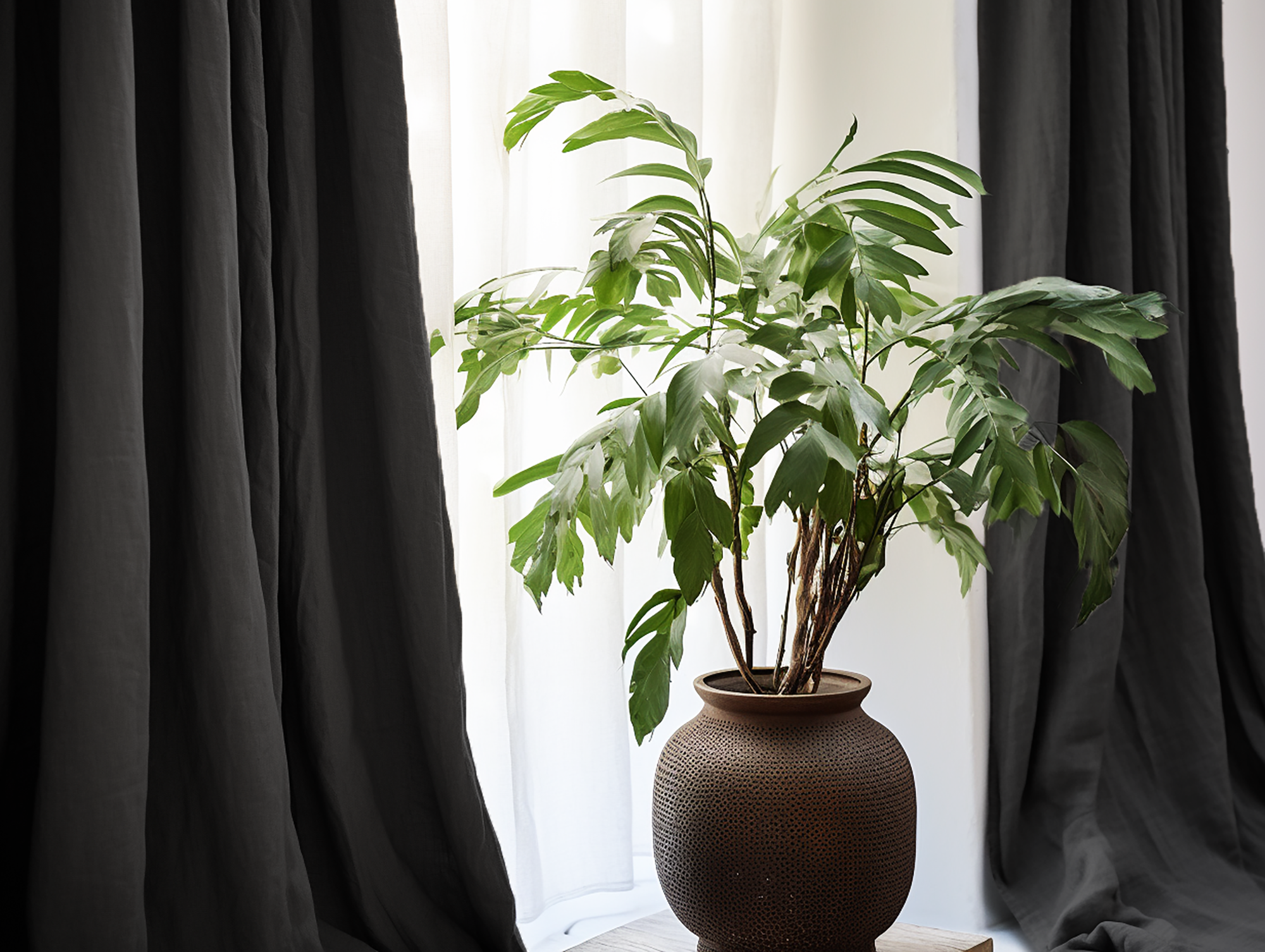 Dark gray melange linen curtains