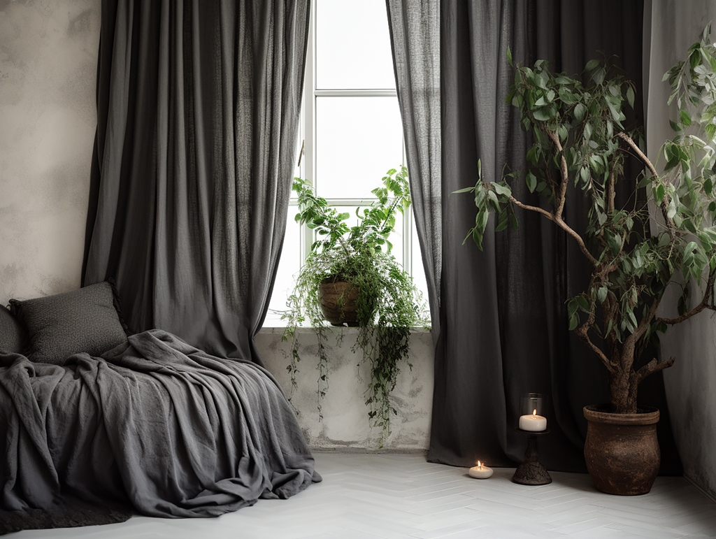 Dark gray melange linen curtains