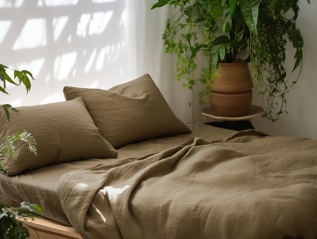 Taupe linen sheet set